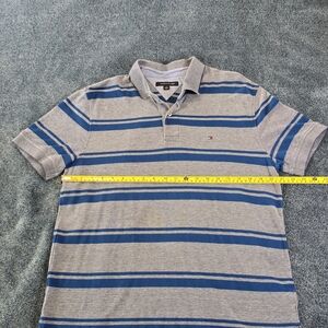 Tommy Hilfiger Men's Gray and Blue Striped Polo Shirt